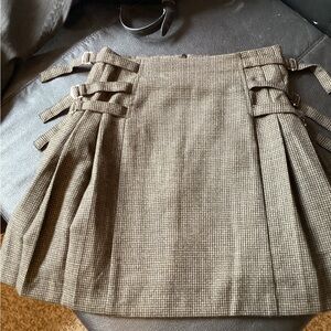 Sandro Tan Cream Pleated A-line Mini Skirt for Work